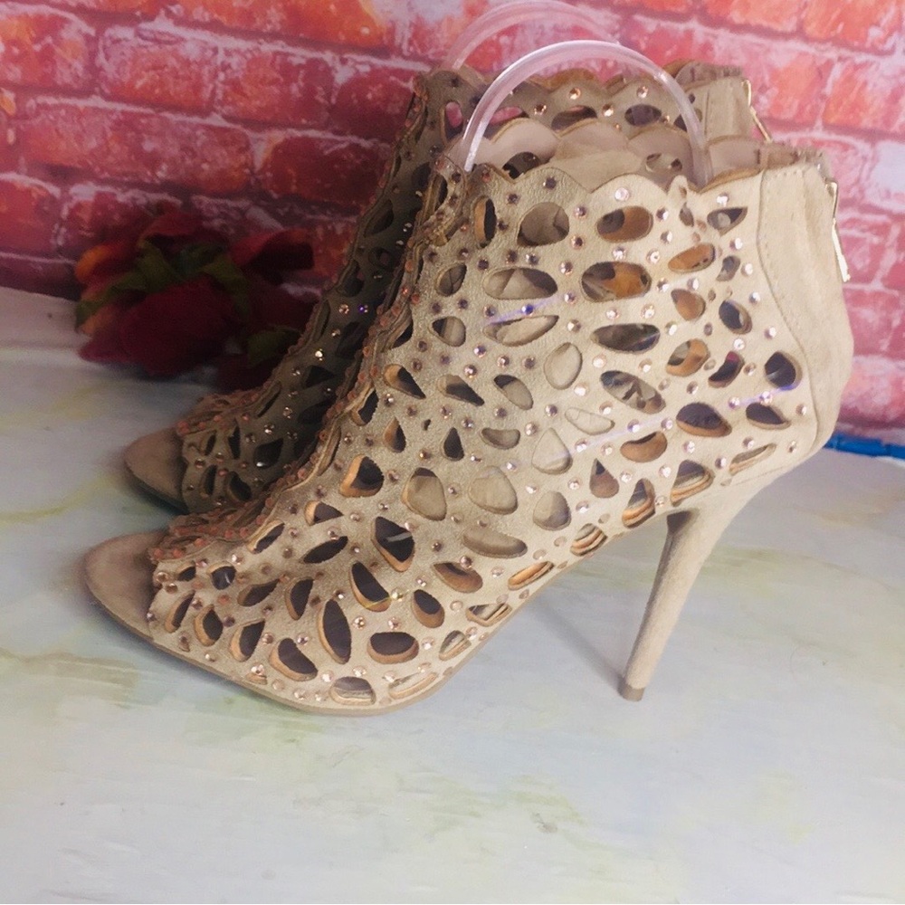 Zigi Soho Duran Caged Tan Heels with Rhinestone Embellishments - Picture 3 of 14